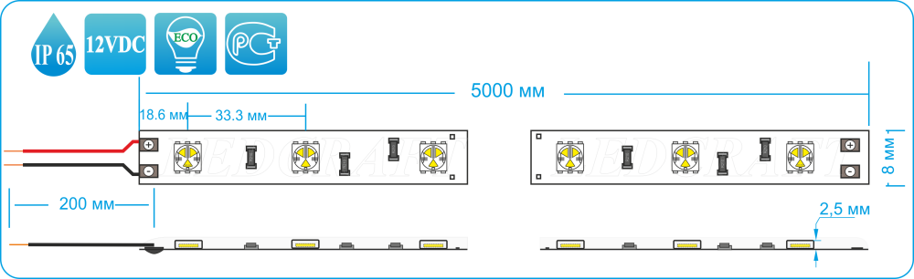 Светодиодная лента LC-5050-W-12WW30 IP65 теплый белый