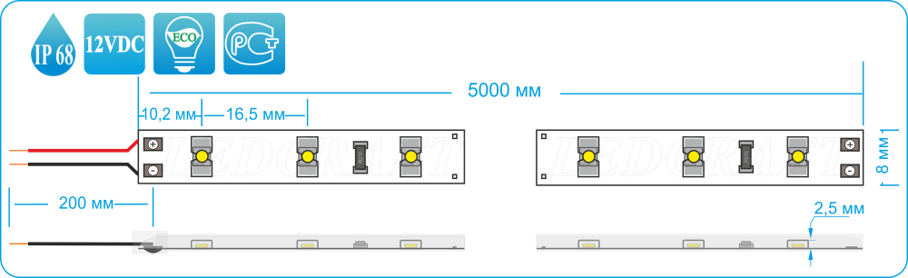 Схема светодиодной ленты LC-3528-W-12Y60 IP68