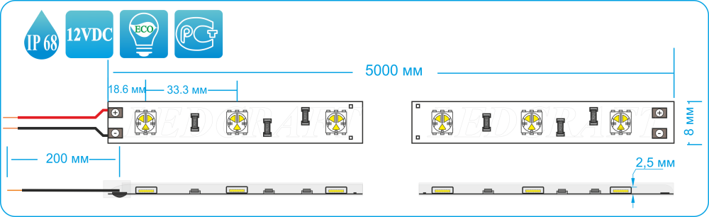 Светодиодная лента LC-5050-W-12R30 IP68 Красный